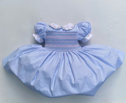 Luxe Blue and pink smocked back and front