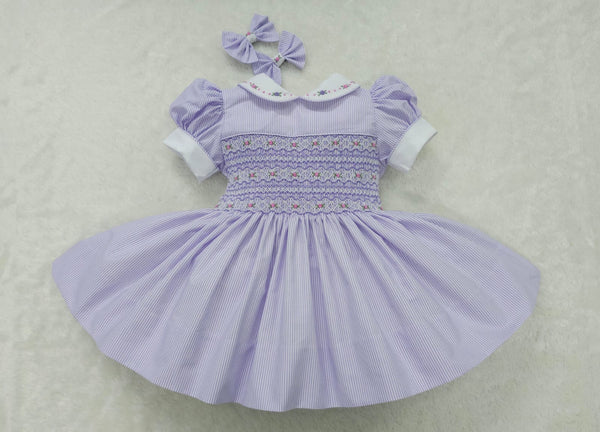 Lilac pinstripe smocked dress