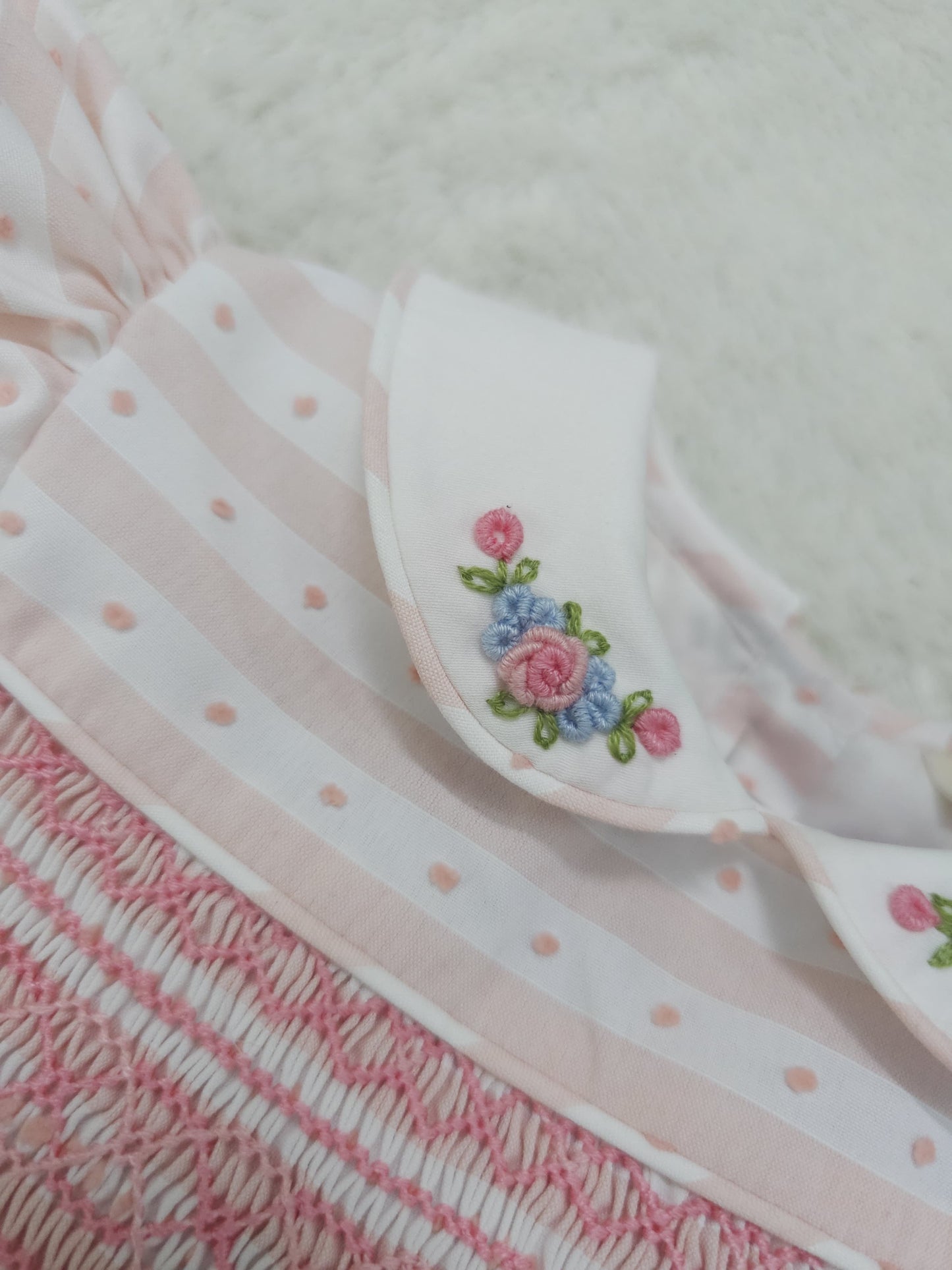 Baby pink striped Swiss dot smocked dress