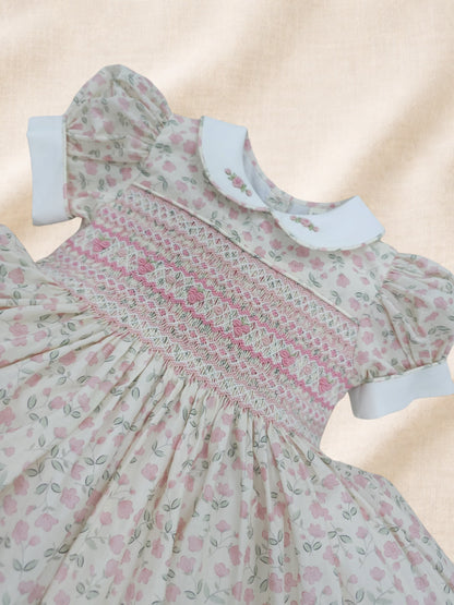 Soft Pink Vintage Style Hand-Smocked Back & Front Dress (Pre Order)
