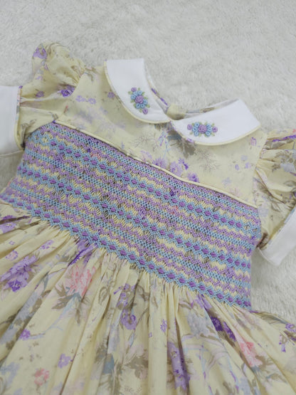Floral with lilac and blue smocking