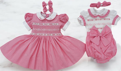 Pink polkadot romper ( got matching dress available )