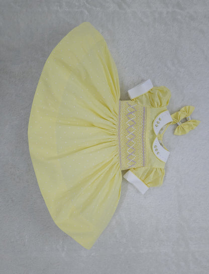 Lemon polkadot with lilac smocking HERE IN 10 DAYS