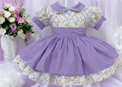 Floral classic dress with lilac apron