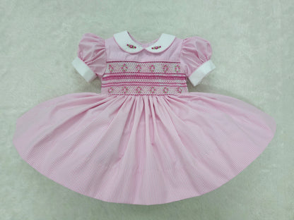 Pink stripe hand smocked dress
