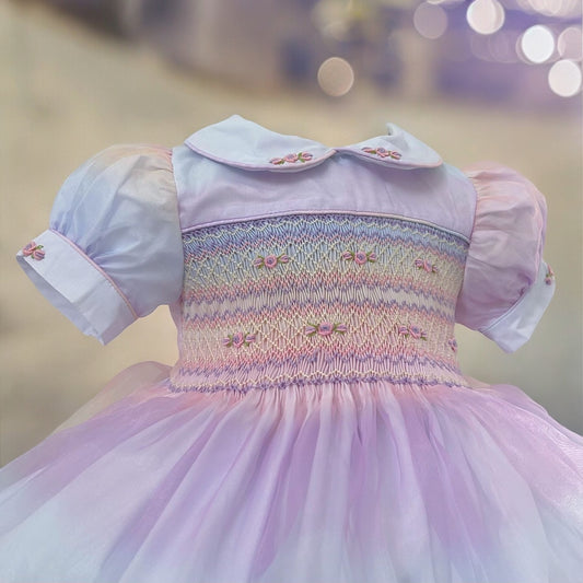 Ombre organza regenboog gesmokte jurk
