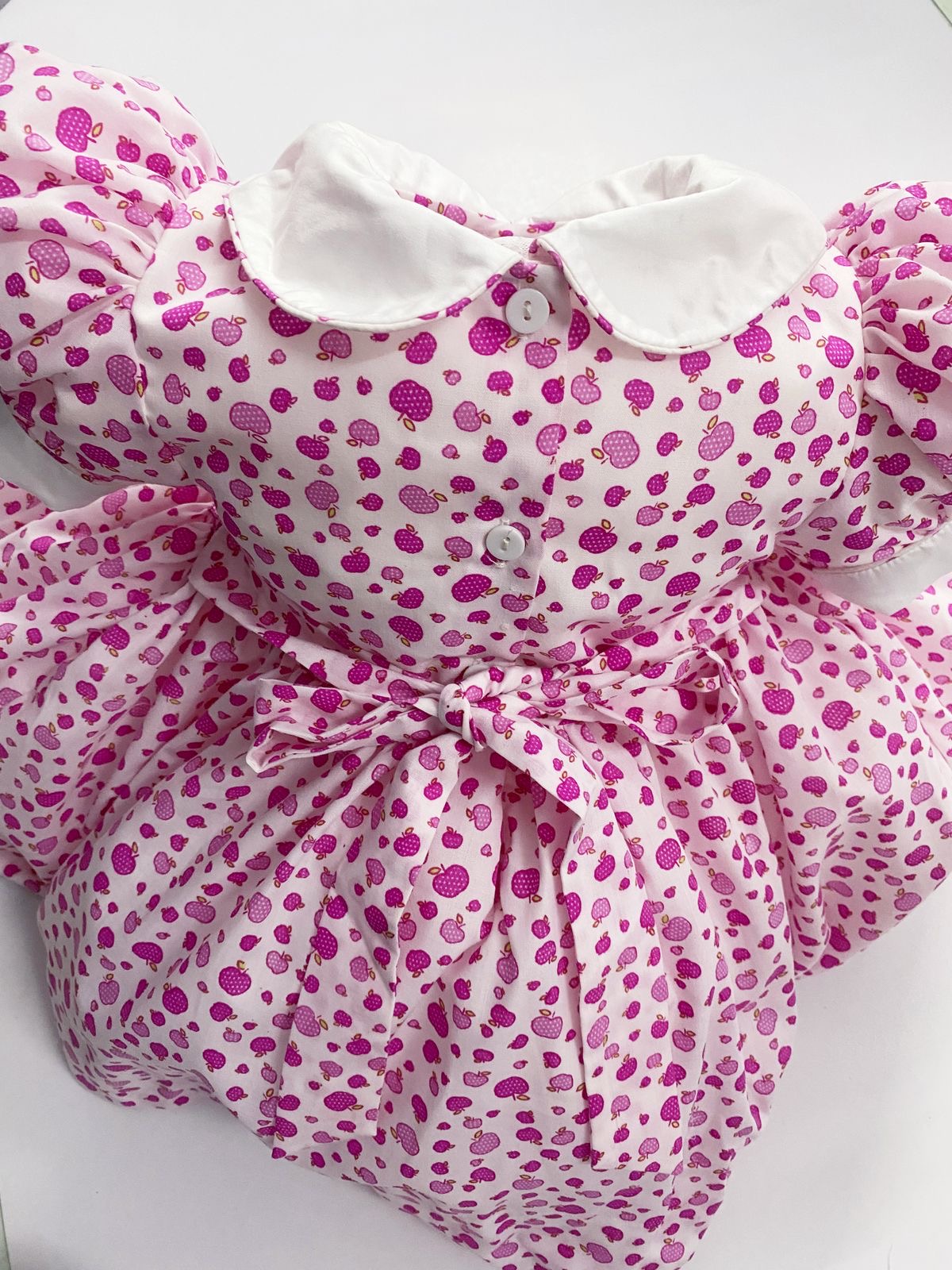 Luxe apple print smocked dress