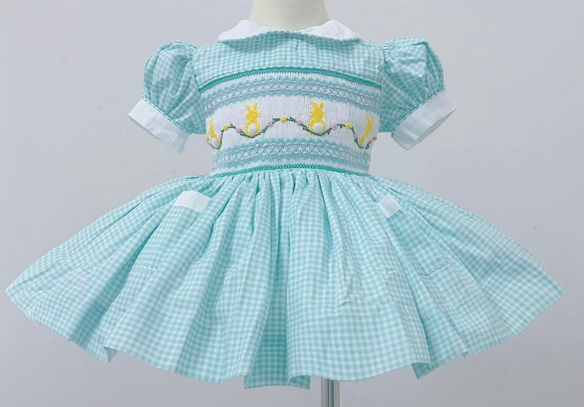 Mint Easter checkered smocked dress