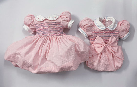 Pink Luxe Swiss dot smocked dress ( matching romper available)