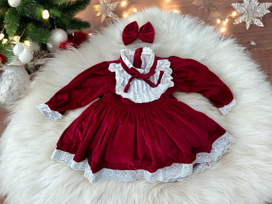 Velvet dress fitted petticoat and matching bows