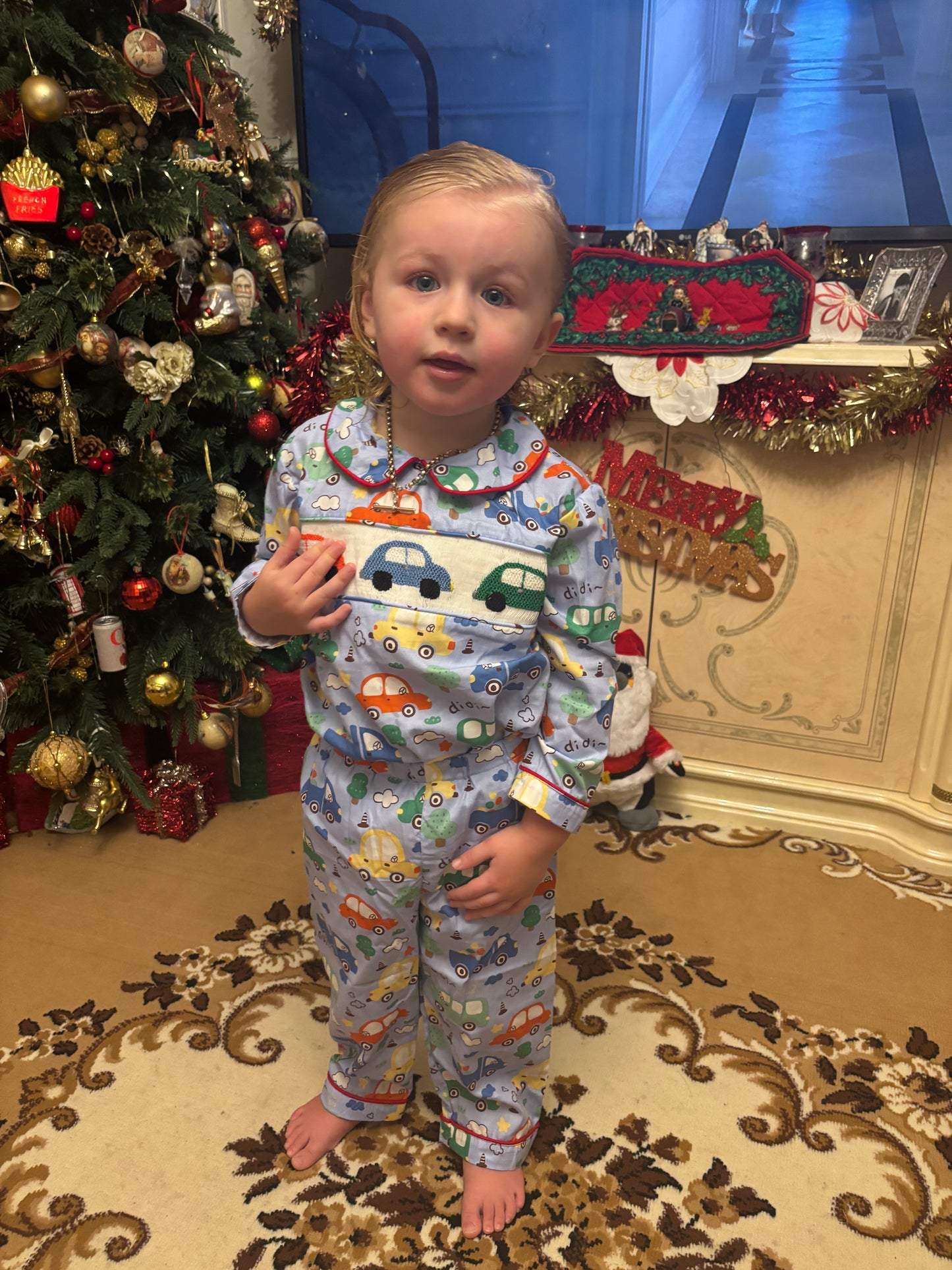 Boys smocked car jarmas