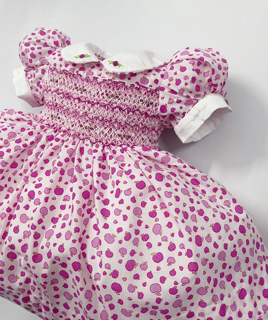 Luxe apple print smocked dress