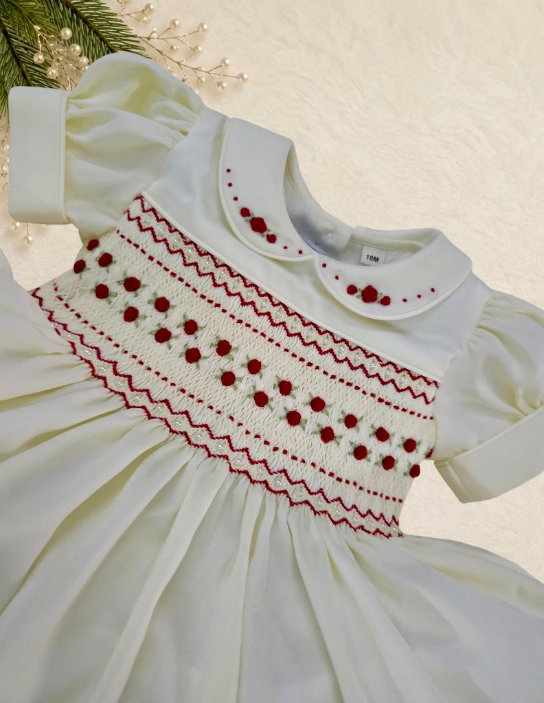 The Cream Christmas Rose Hand Smocked Dress