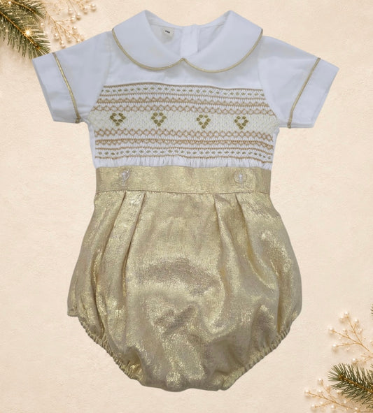 Gold hand smocked boys suit