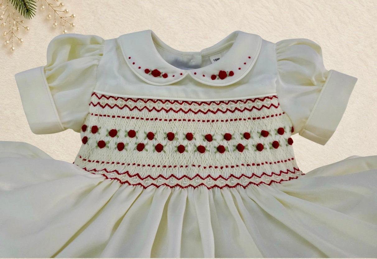 The Cream Christmas Rose Hand Smocked Dress