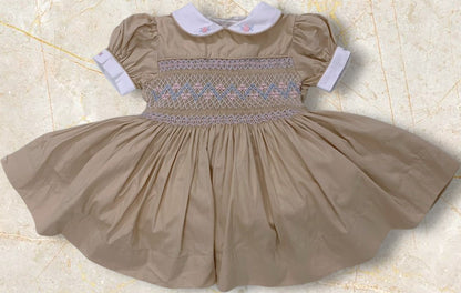 Tan with pastel smocking