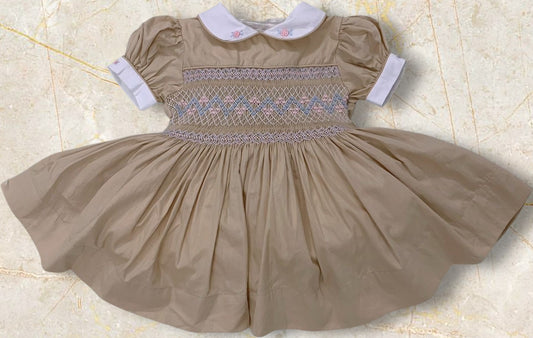 Tan with pastel smocking
