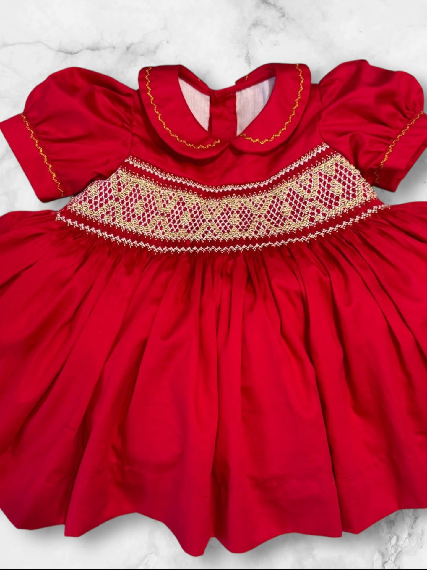 Red and gold smocked back & front dress