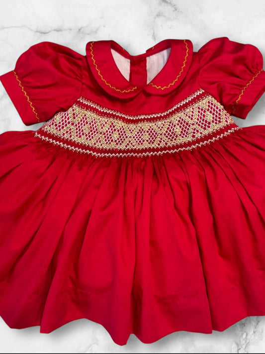 Red and gold smocked back & front dress