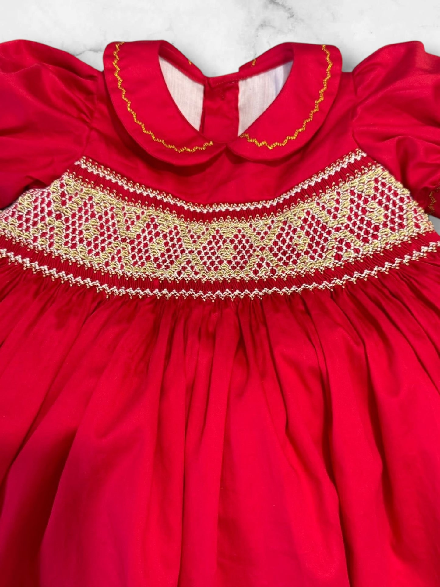 Red and gold smocked back & front dress