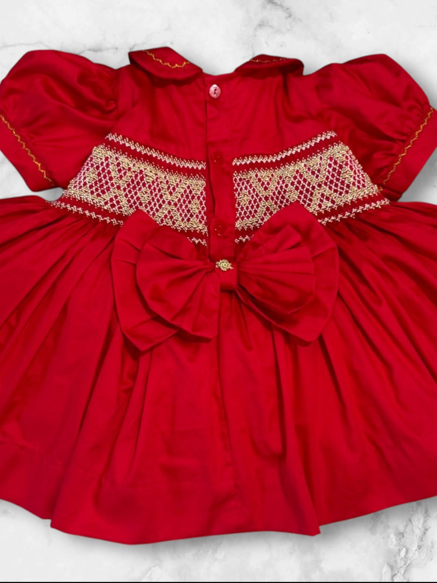 Red and gold smocked back & front dress