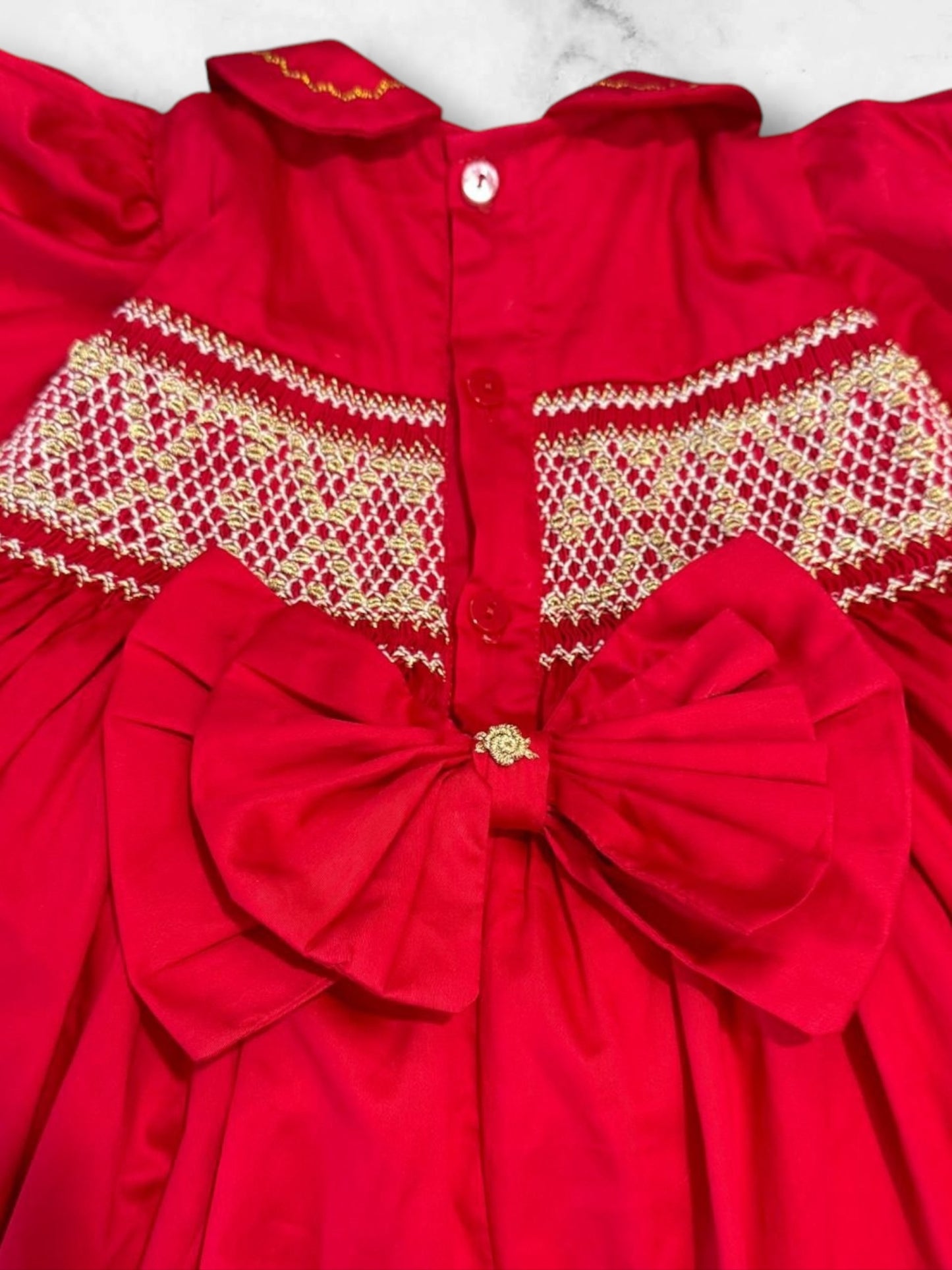 Red and gold smocked back & front dress