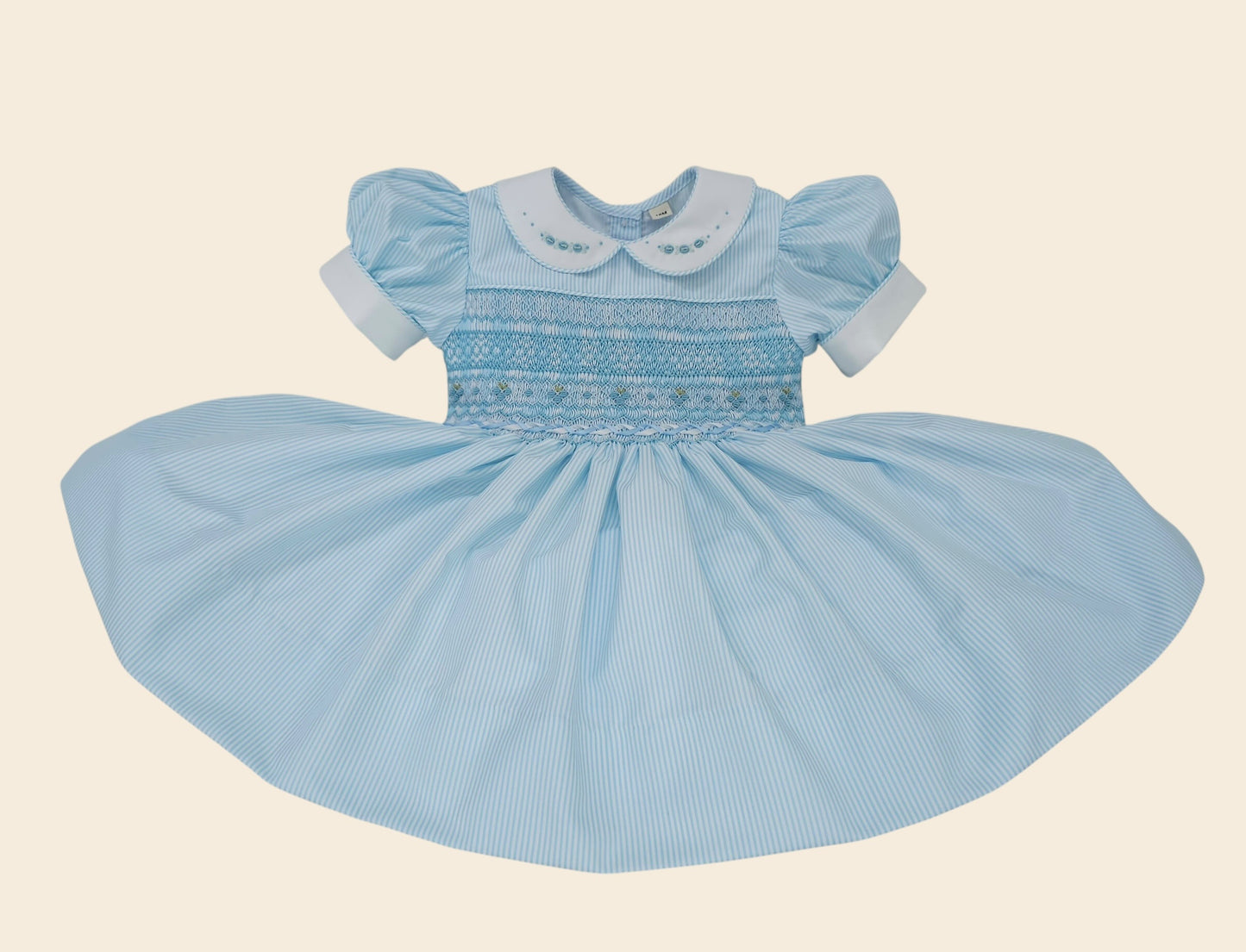 Blue stripe smocked back and front ( got matching boys suit available )