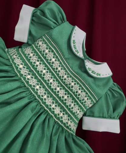 Green with cream smocking