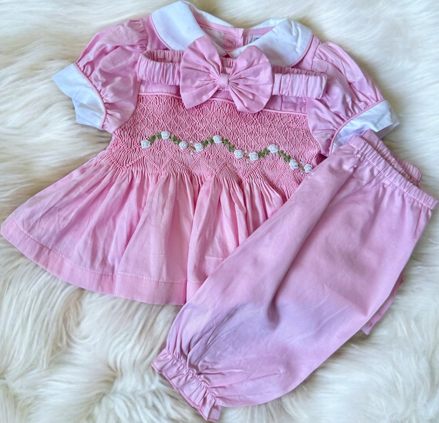 Pink hand smocked pyjamas
