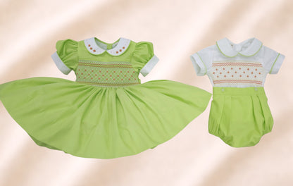 Citrus Lime smocked dress ( has matching boys suit available )