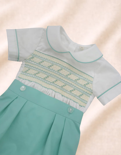 Duck egg aqua smocked boys suit ( matching dress available )