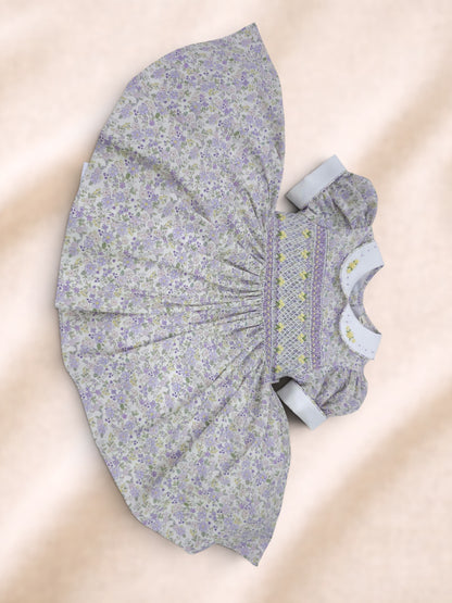Lilac Floral Hand-Smocked back and front Dress