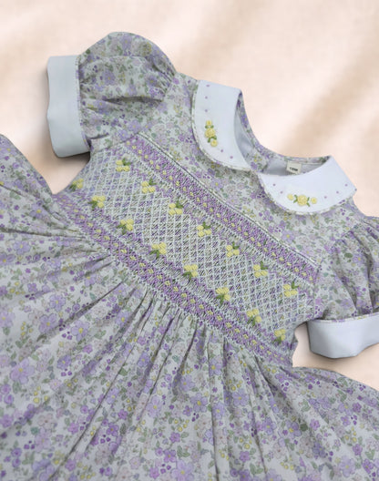Lilac Floral Hand-Smocked back and front Dress