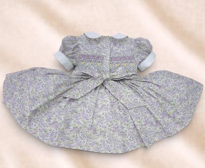 Lilac Floral Hand-Smocked back and front Dress