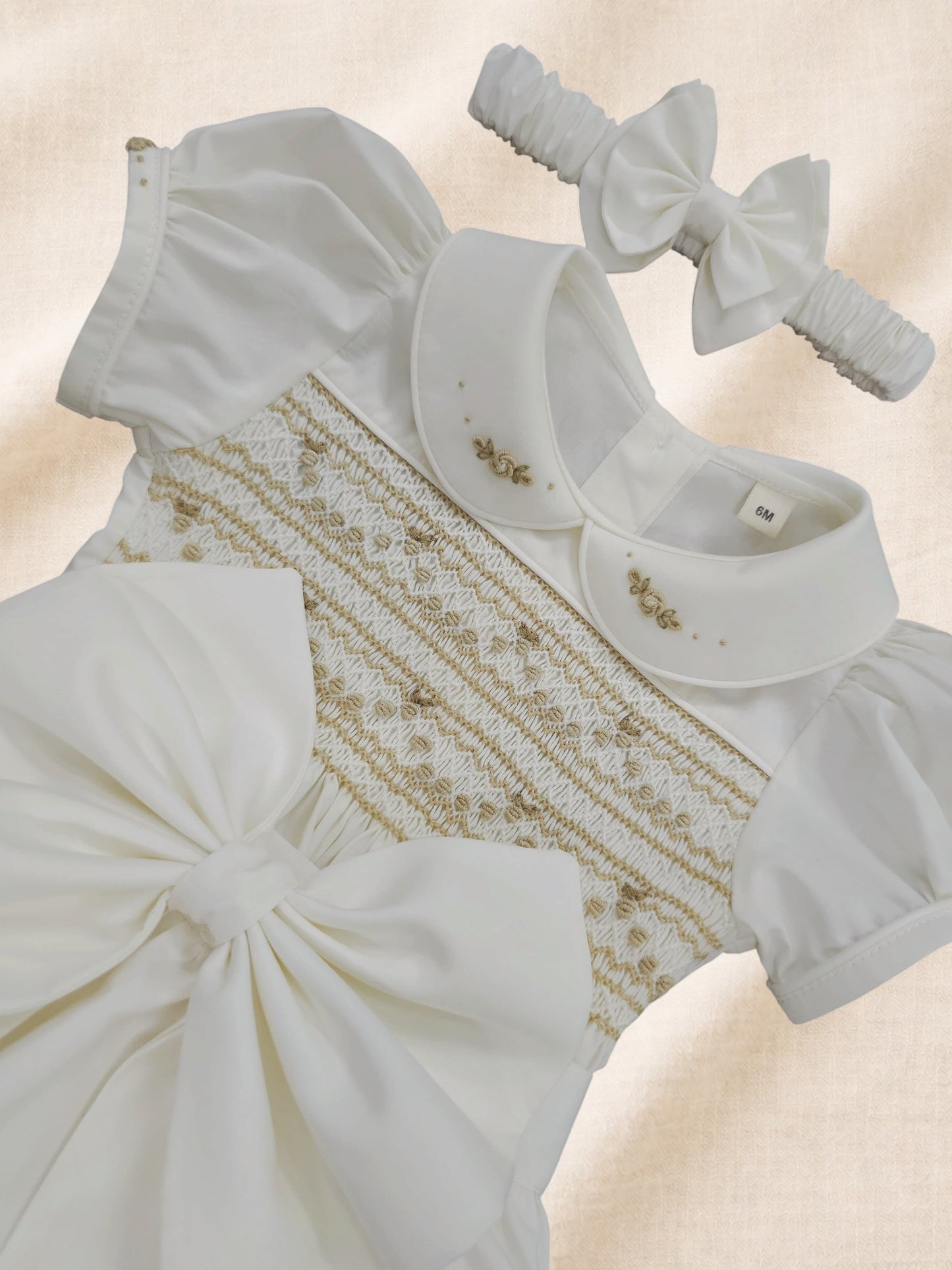 Ivory and Gold girls hand smocked romper