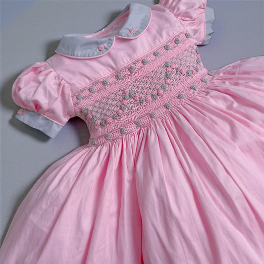 Pink with grey garland smocking