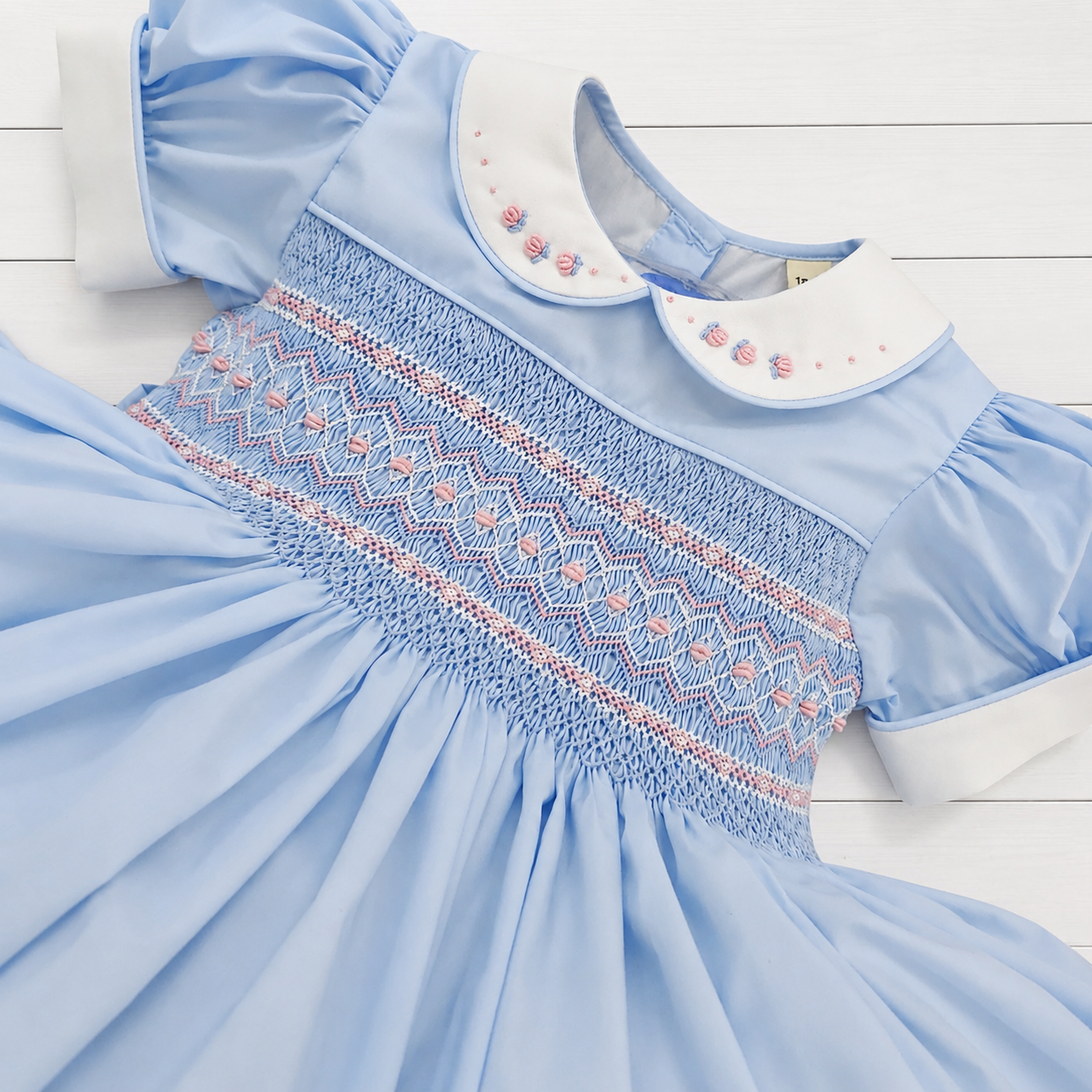 Powder Blue with Pink hand smocked dress