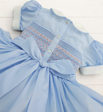 Powder Blue with Pink hand smocked dress