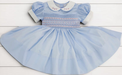 Powder Blue with Pink hand smocked dress