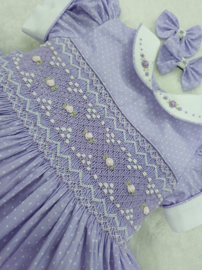 Lilac polkadot with white smocking