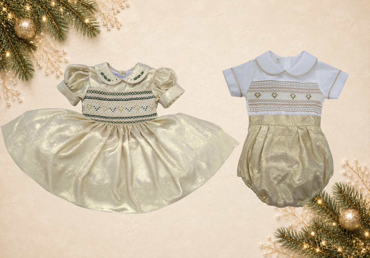 Gold hand smocked boys suit