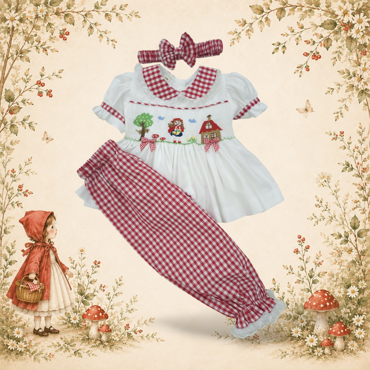 Little Red Riding Hood Smocked Gingham Pyjama Set