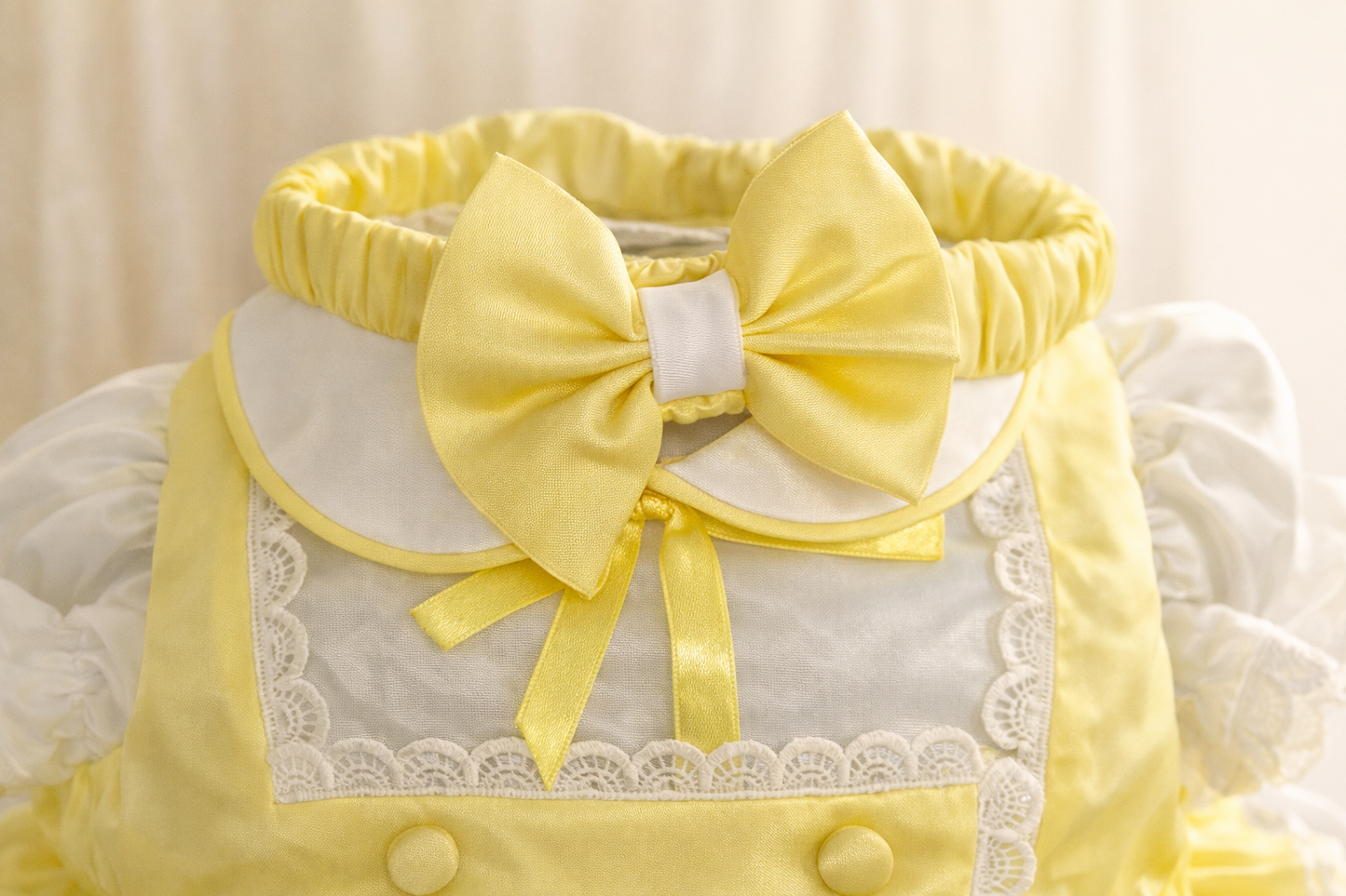 Lemon Satin & Lace Vintage Occasion Dress with Bow Detail