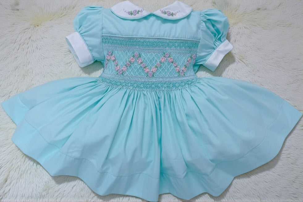 Mint Smocked Dress with Fitted Petticoat