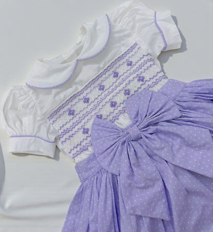 Lilac polkadot romper