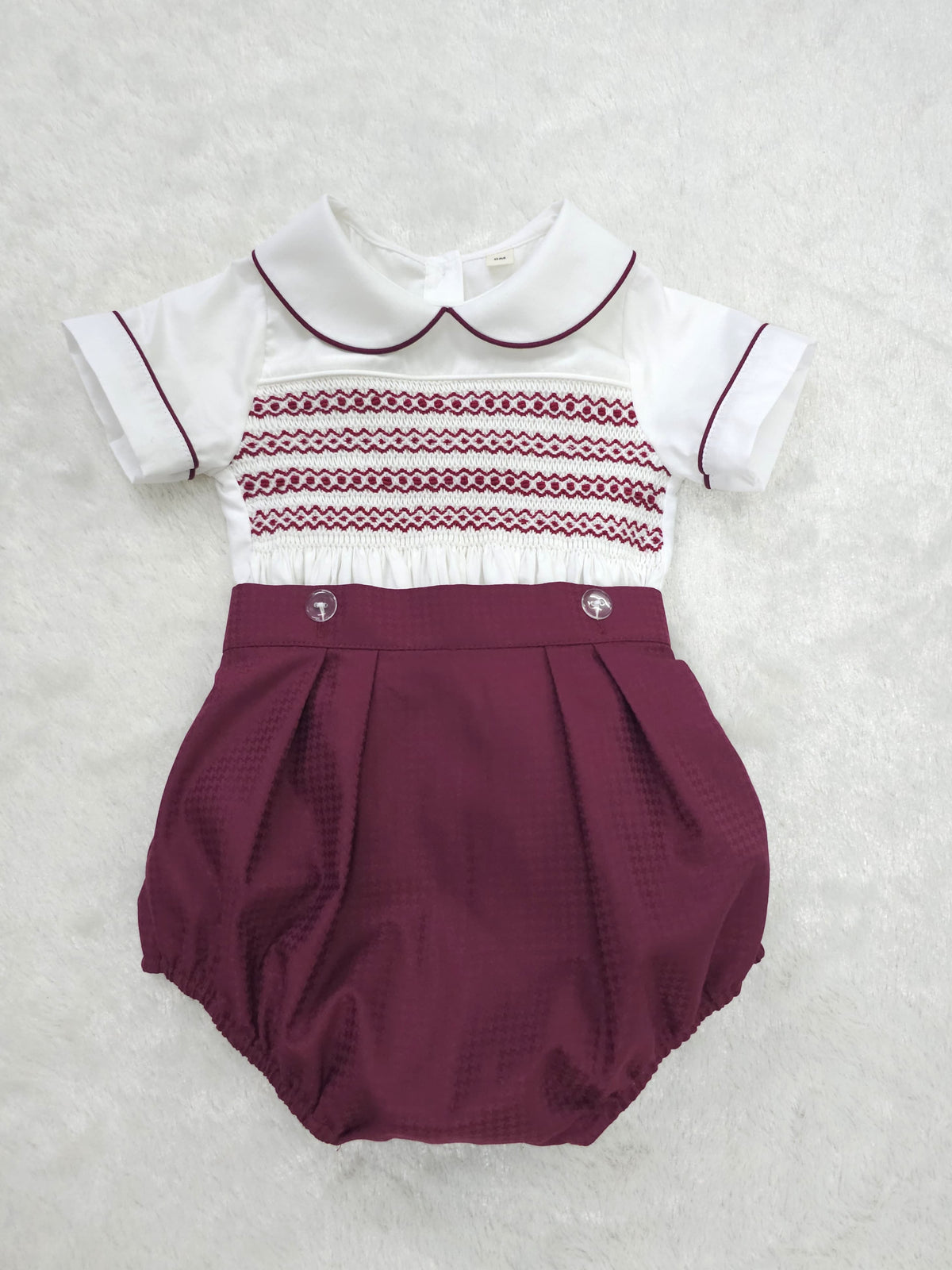 Burgundy Hand Smocked Boys Suit