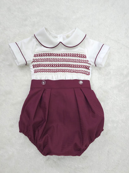 Burgundy Hand Smocked Boys Suit