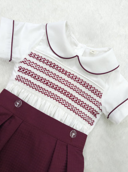 Burgundy Hand Smocked Boys Suit