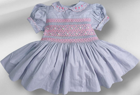 Grey dress with pink smocking ( got matching romper available as well )