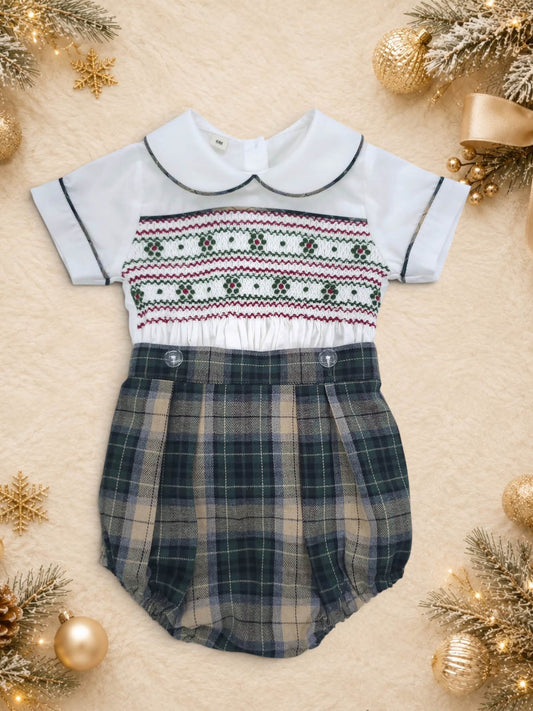 Tartan hand smocked boys suits